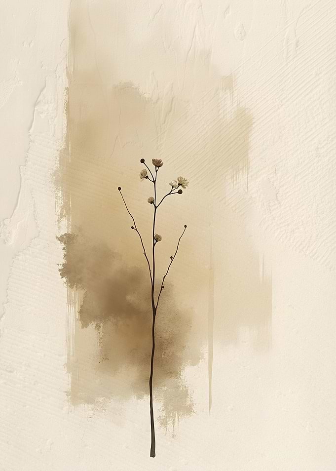 Minimalist Floral Artwork | Beige Wabi Sabi Art