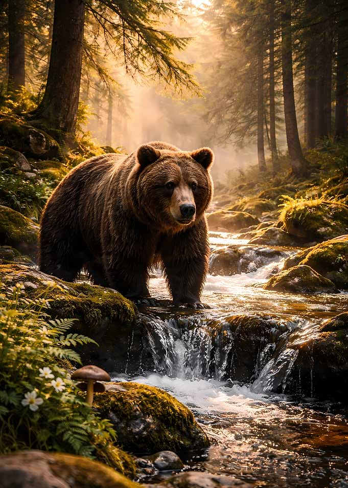 Bear in a Forest Stream