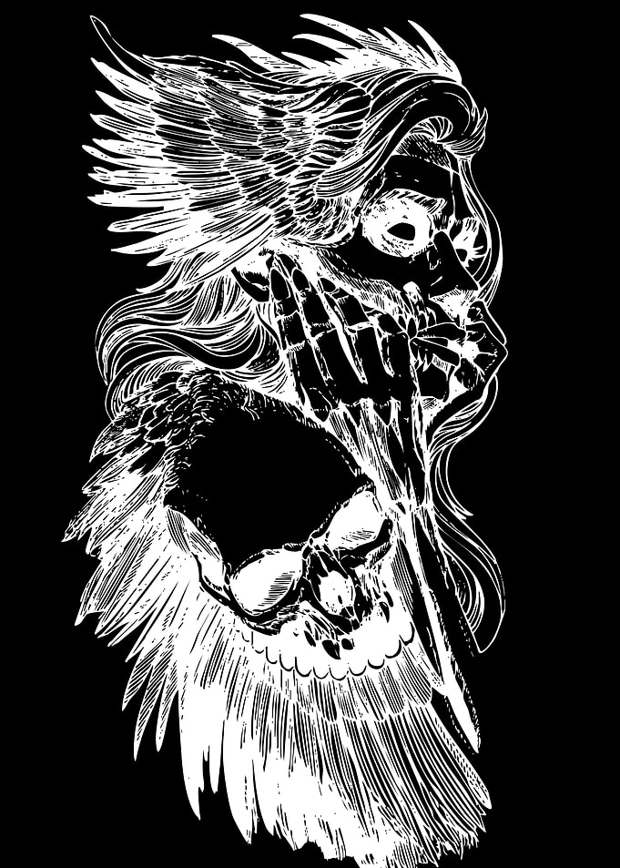 Dark Angel with Wings and Skull