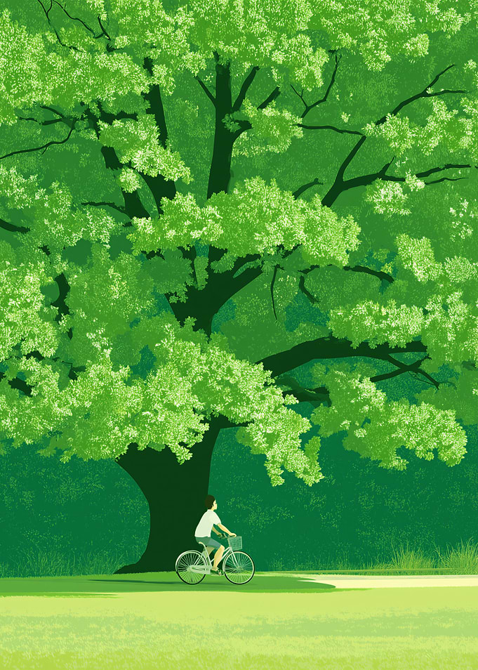 Cycling Under a Large Tree