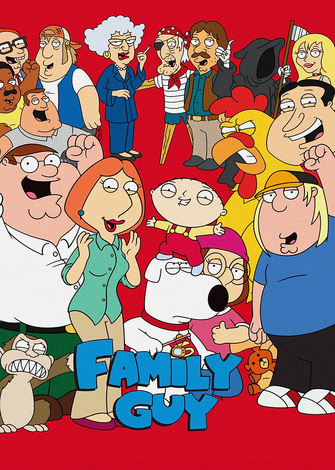 Family Guy Characters on Red Background