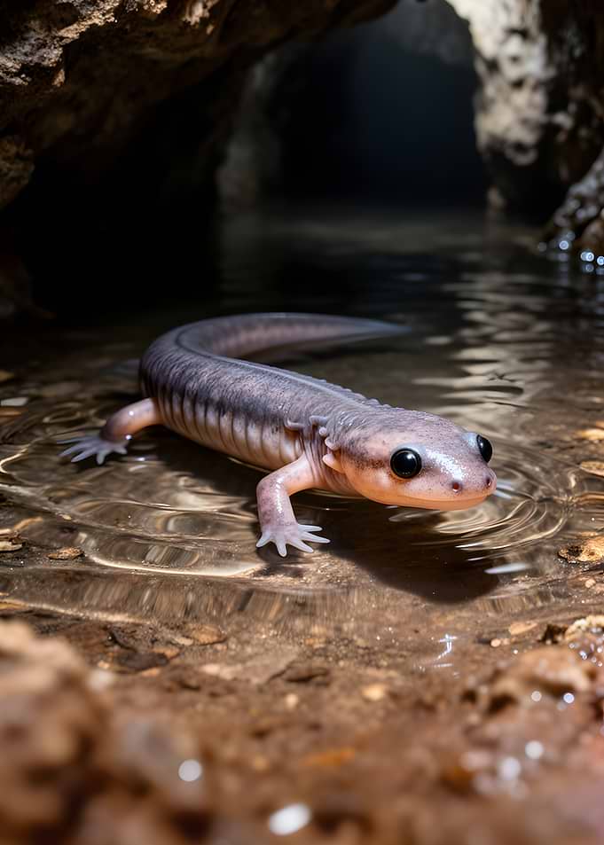 Cave Salamander in Shallow Water