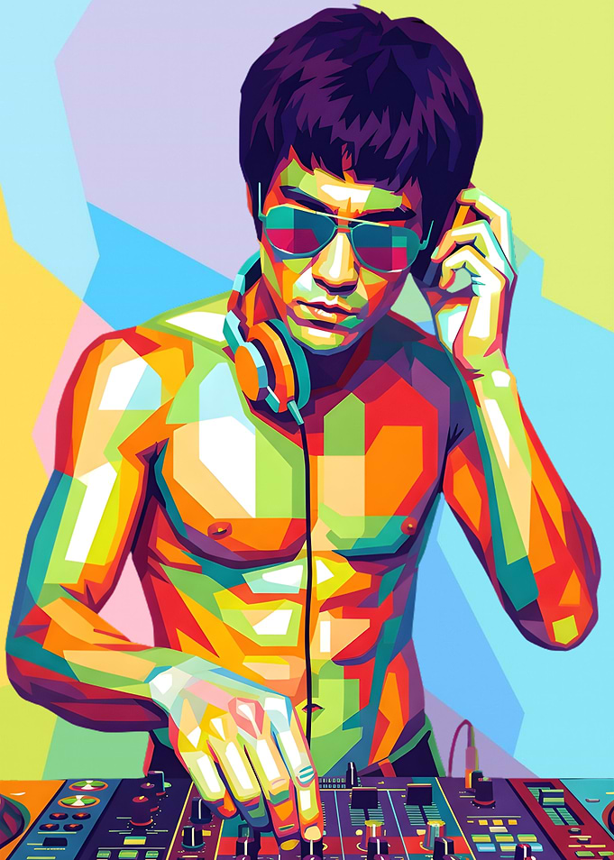 Bruce Lee DJing in Pop Art Style