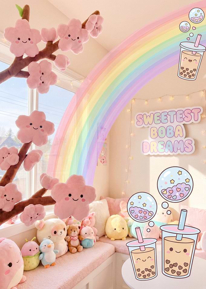 Cute Boba and Cherry Blossom Plushies