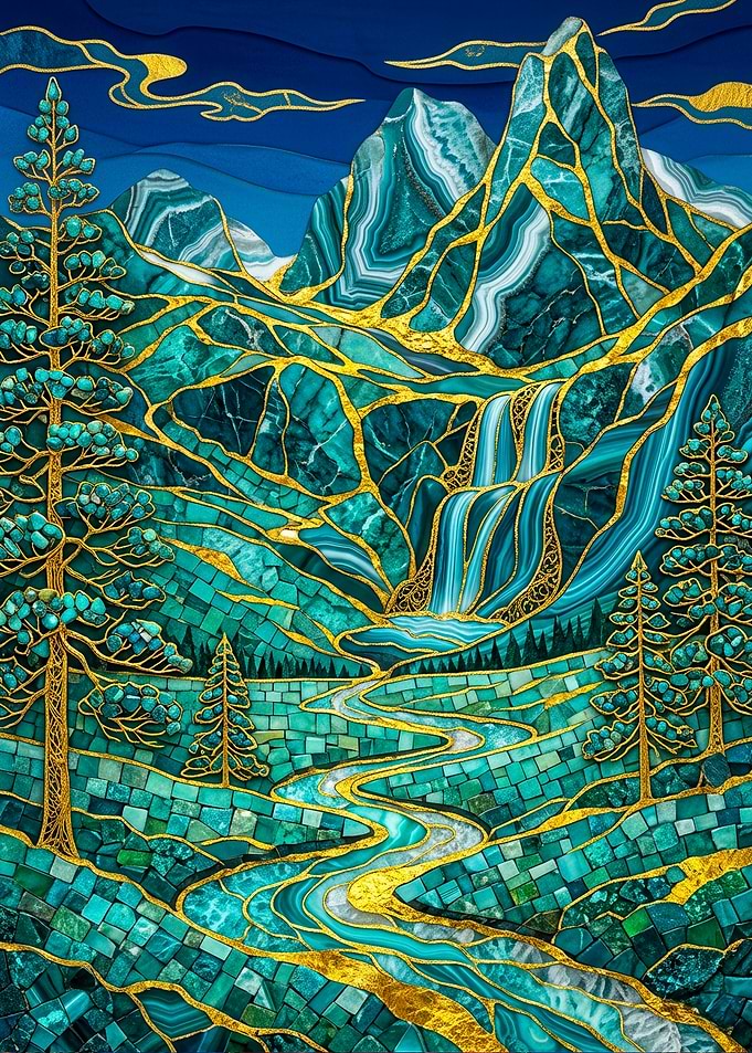 Emerald Mountain Landscape with Waterfall