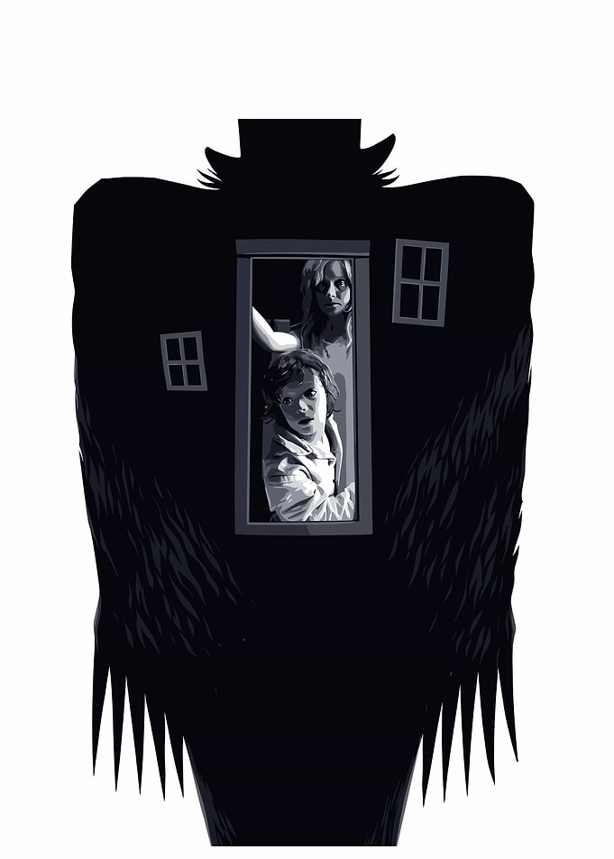 Scary Monster with Children in Window