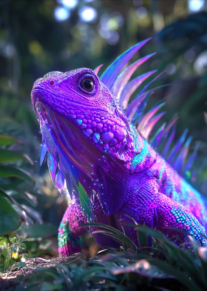 Vibrant Purple Iguana in Lush Jungle