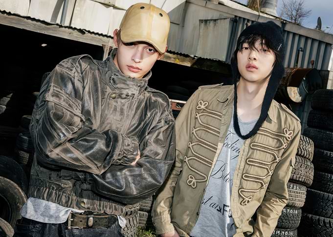 Two young men in stylish streetwear