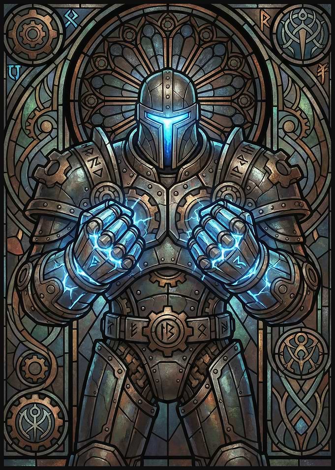 Steampunk Knight with Blue Energy