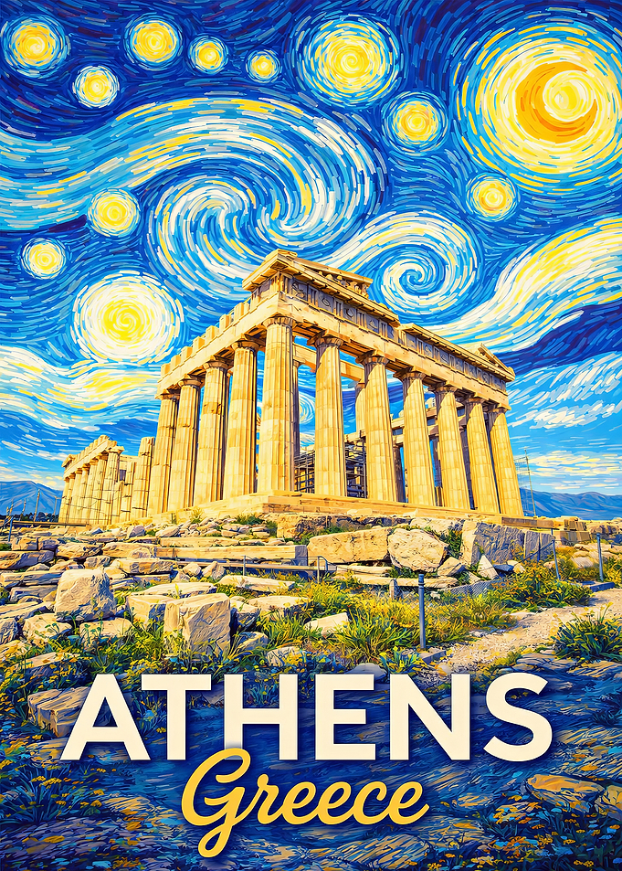 Athens Greece Starry Night