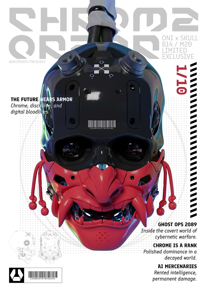 Chrome Order: Cyberpunk Oni Skull Mask