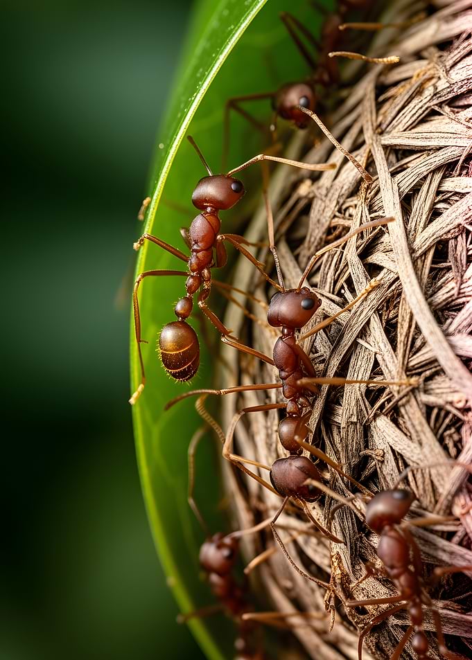 Red Ants Building a Nest