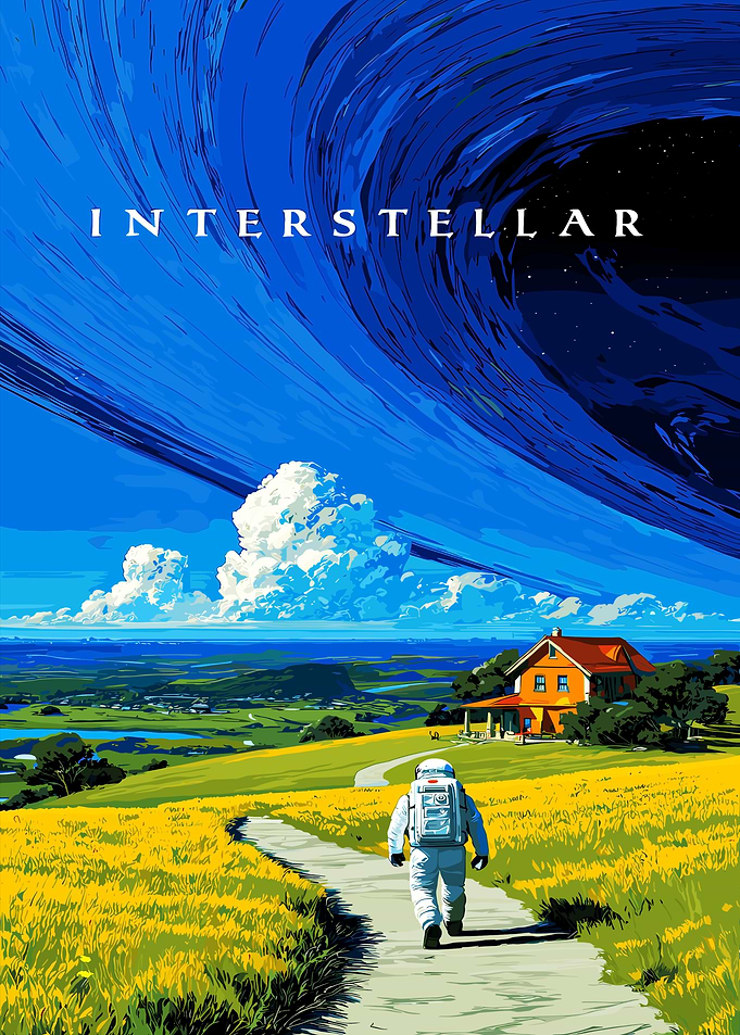 Interstellar Astronaut Walking Towards House