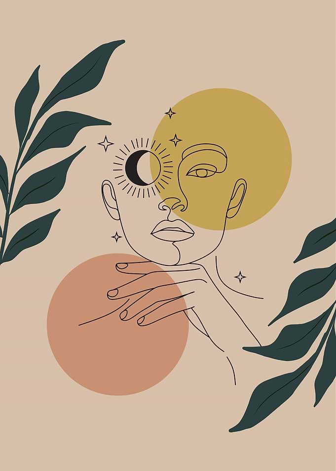 Bohemian Woman Face with Celestial Elements