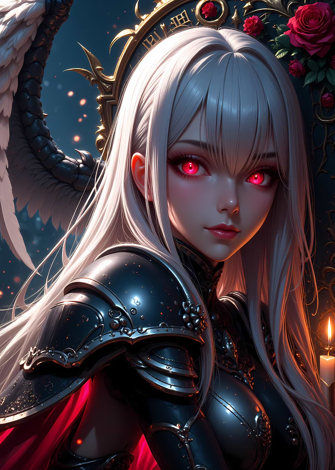 Anime Angel Warrior with Red Eyes