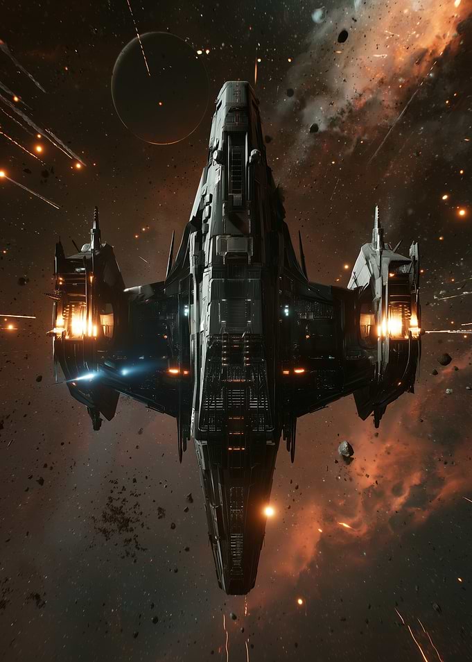 Futuristic Spaceship in Cosmic Battle