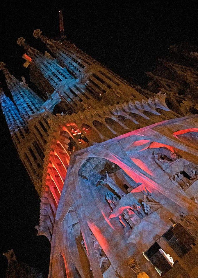 Sagrada Familia illuminated at night