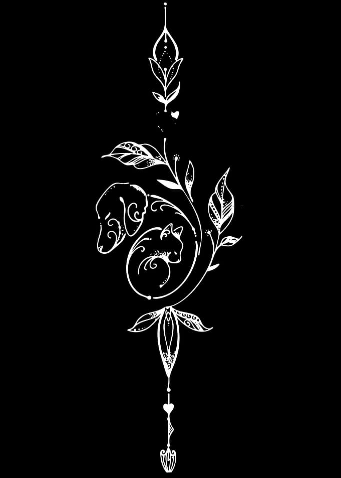 White Floral Tattoo Design with Animals
