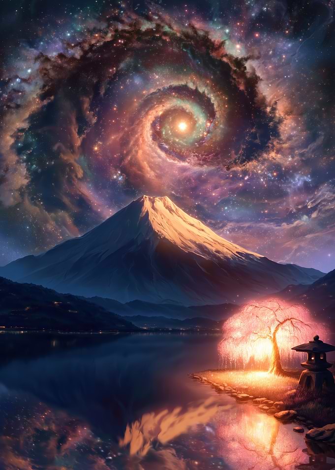 Cosmic Galaxy Over Mount Fuji