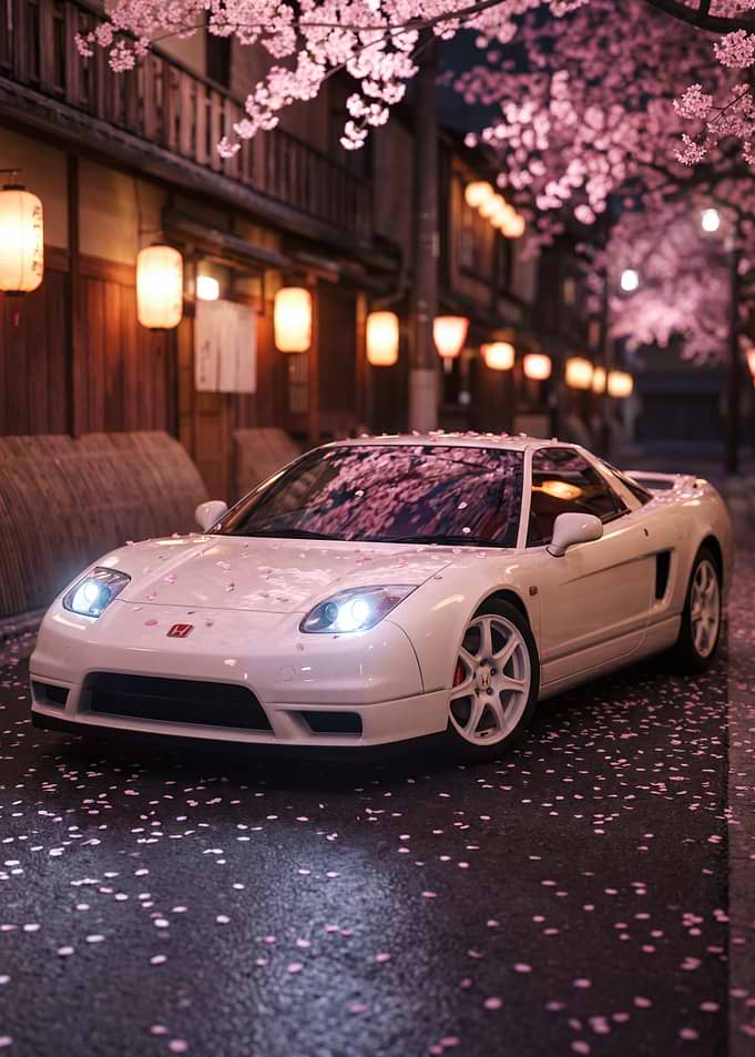 White NSX R in Cherry Blossom Street