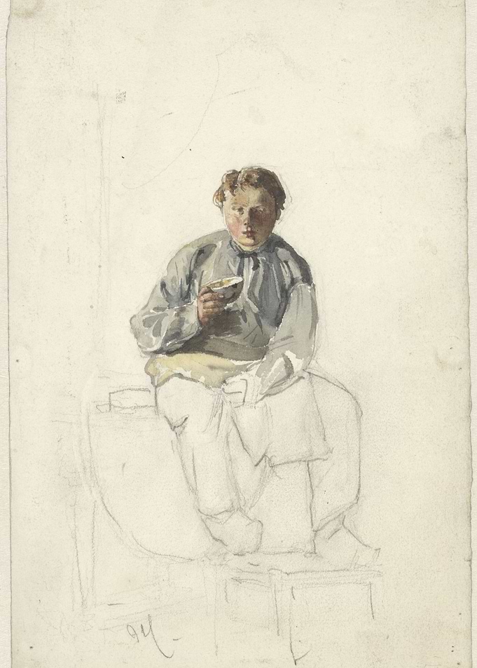 Boy Drinking from a Bowl