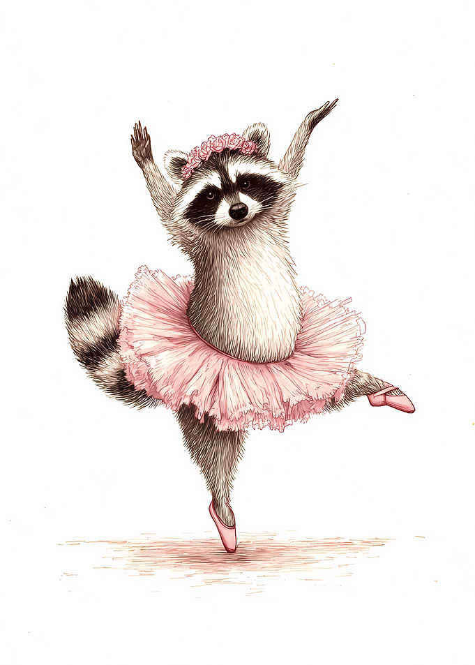 Ballerina Raccoon in Pink Tutu