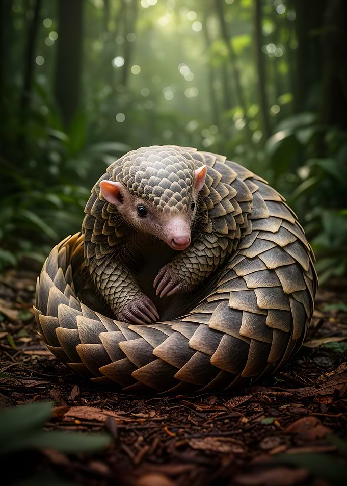 Pangolin Curled in Forest
