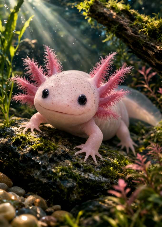 Cute Axolotl in Underwater Environment