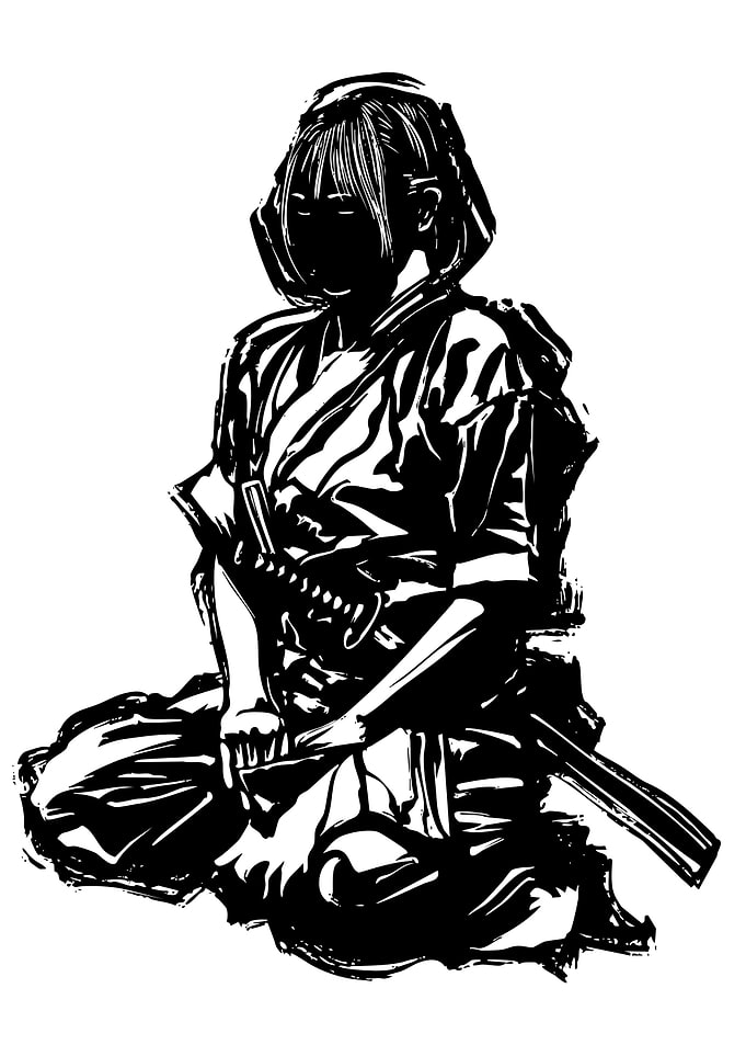 Samurai Woman Meditating with Sword