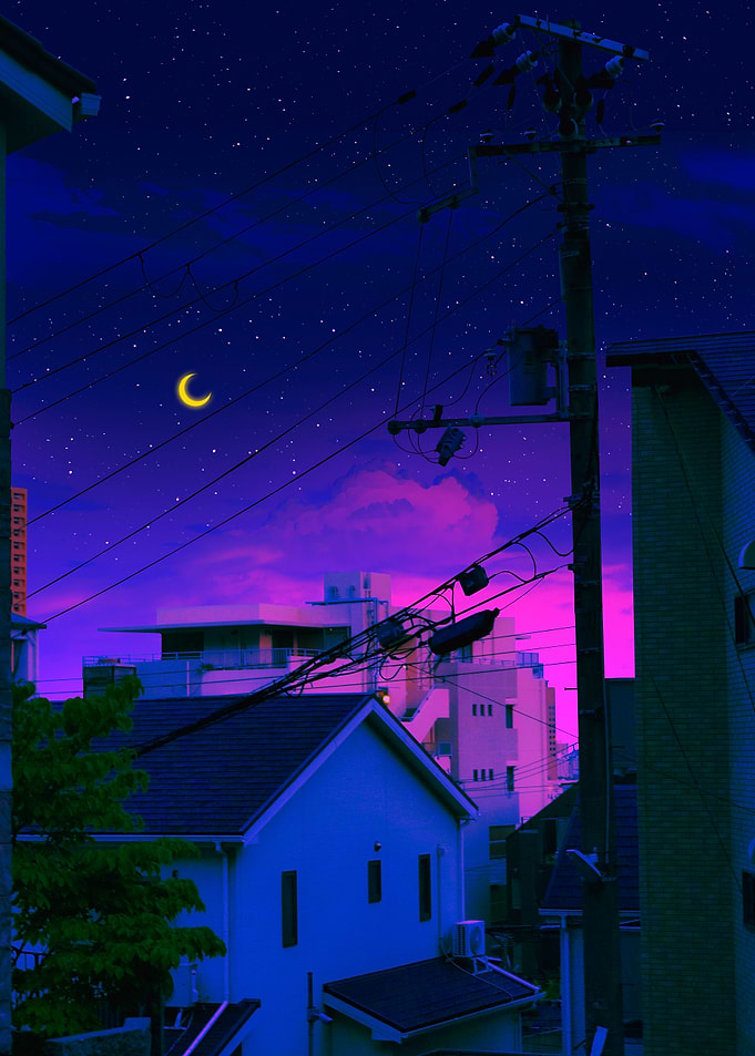 Cyberpunk Night Sky Over City
