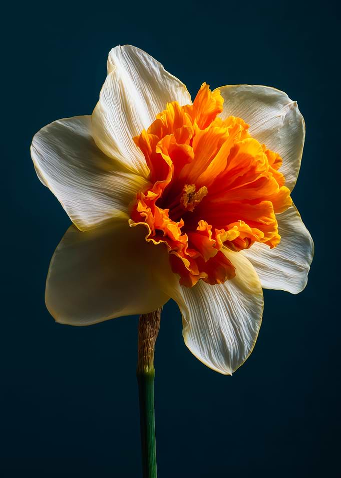 White and orange daffodil flower
