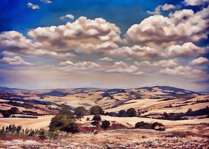 Rolling Hills Under a Cloudy Sky