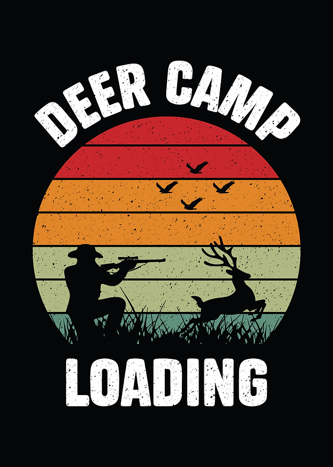 Retro hunting wall art - 'Deer Camp Loading' distressed cabin poster for hunters