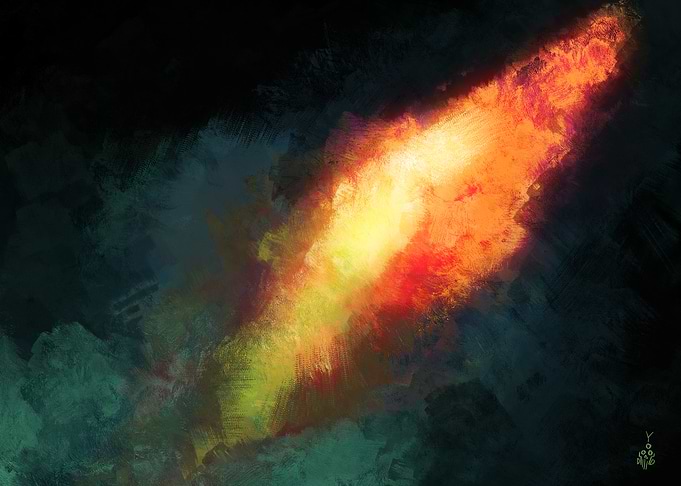 Fiery Comet Streaking Through Darkness