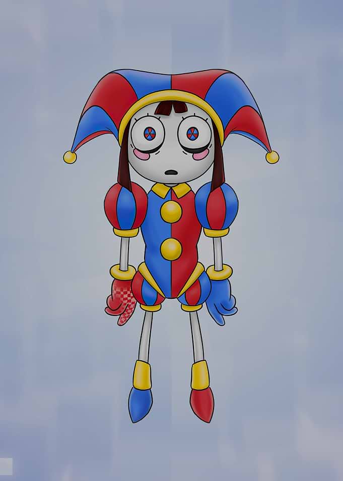 Jester character with red and blue outfit