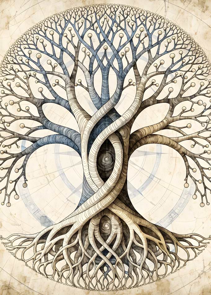 Intertwined Tree of Life — Intricate Linework Botanical Mandala