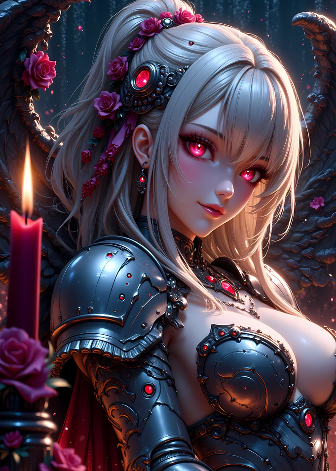 Anime Angel Warrior with Roses