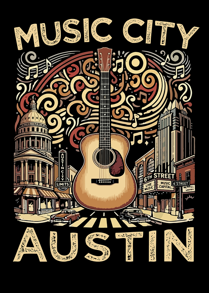 Austin Texas Music City Guitar Art
