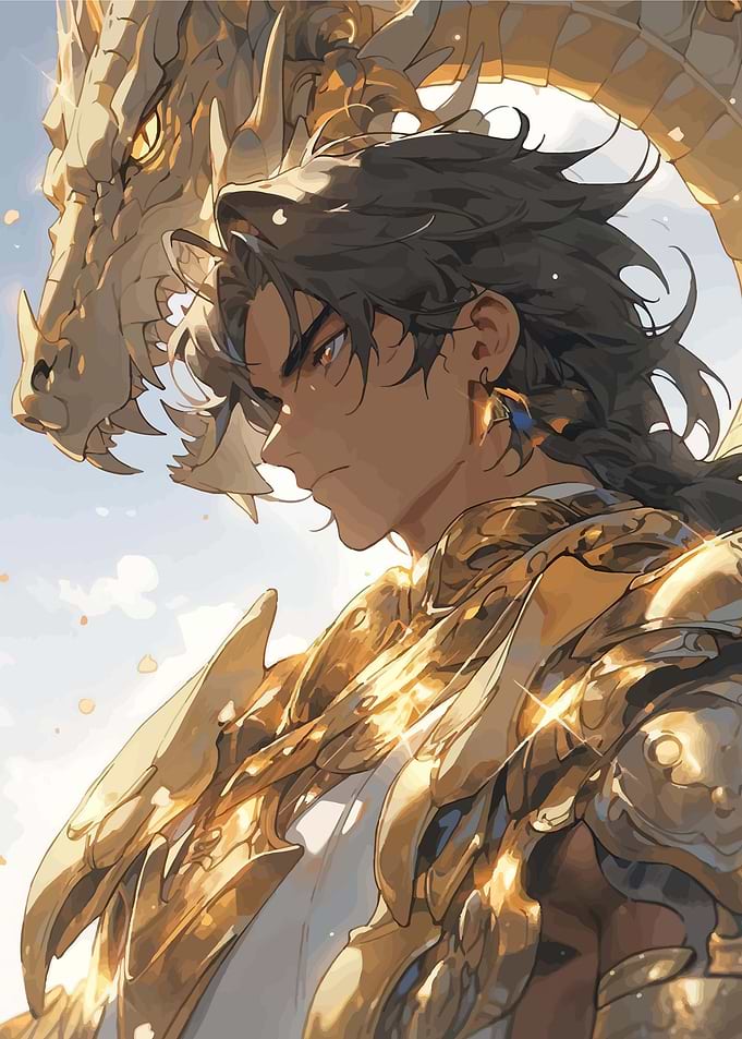 Man and Dragon in Golden Armor