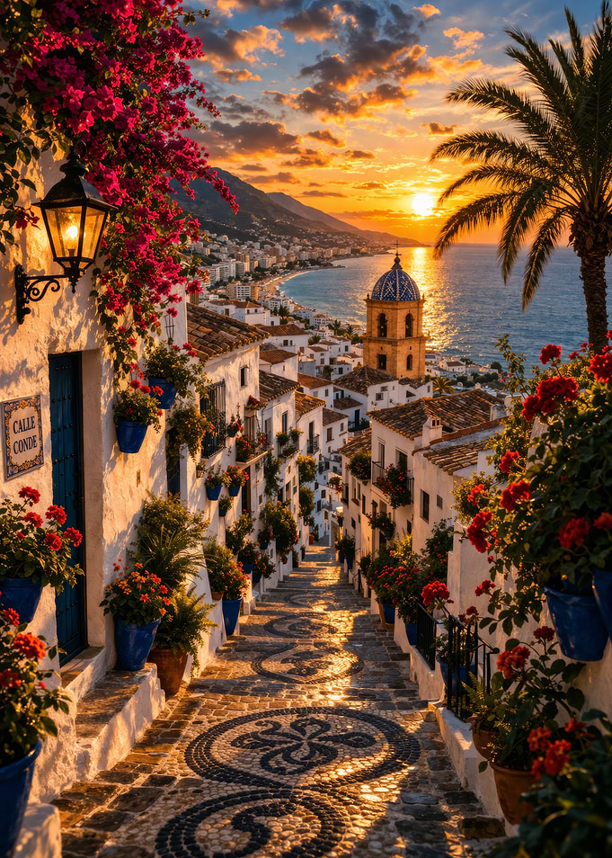 Charming Mediterranean Street at Sunset