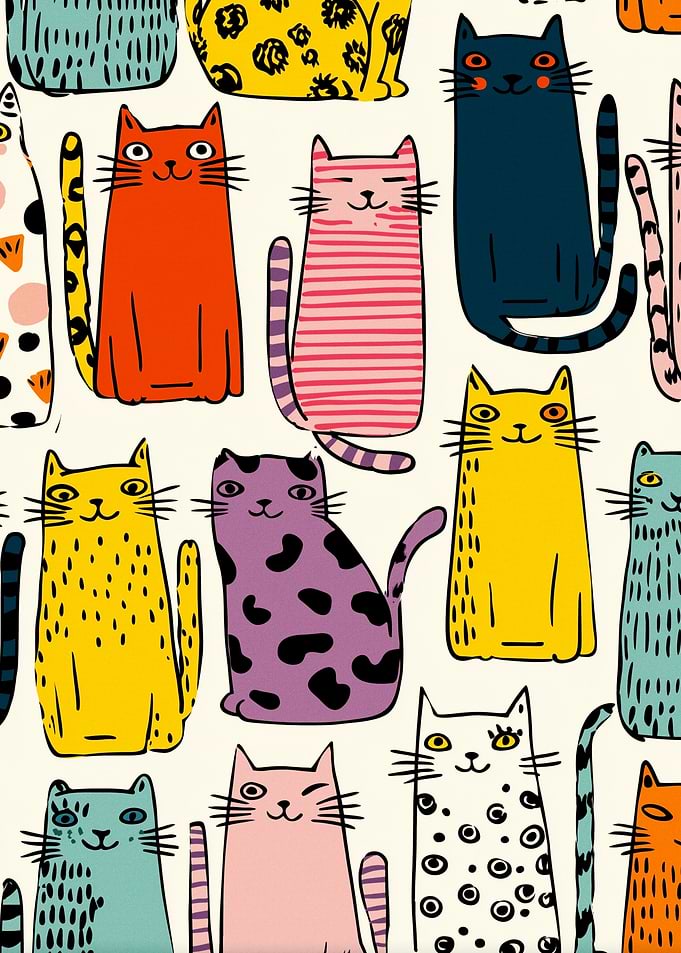 Colorful Cartoon Cats Pattern