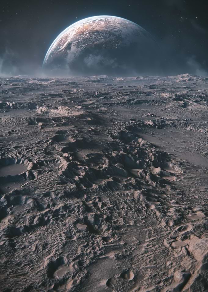 Alien Planet Landscape with Earth