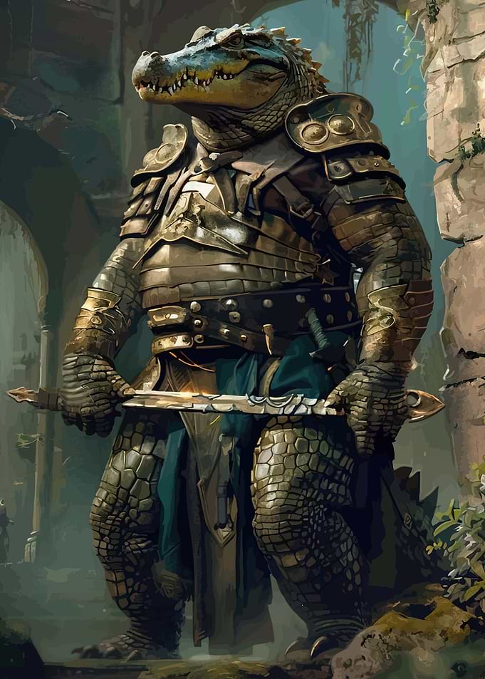 Armored Alligator Warrior with Swords