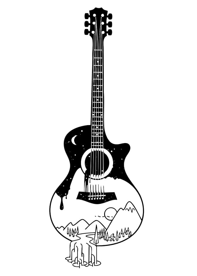 Guitar with Landscape and Night Sky