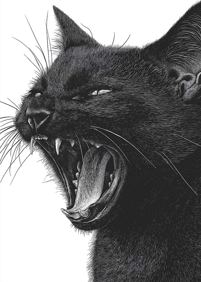 Black Cat Yawning