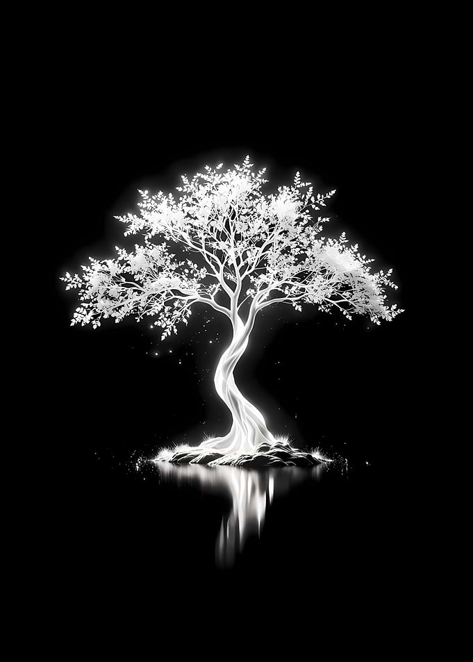 Glowing White Tree Reflection