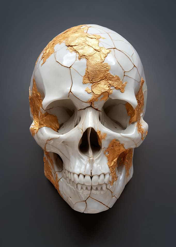 Kintsugi Skull with Gold Accents