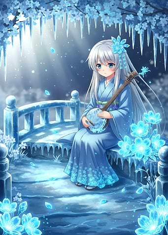 Winter Anime Girl with Instrument