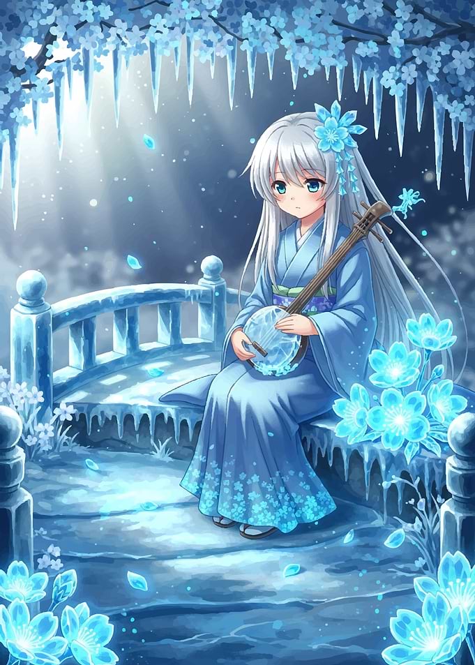Winter Anime Girl with Instrument