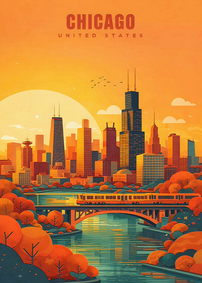 Chicago Skyline at Sunset